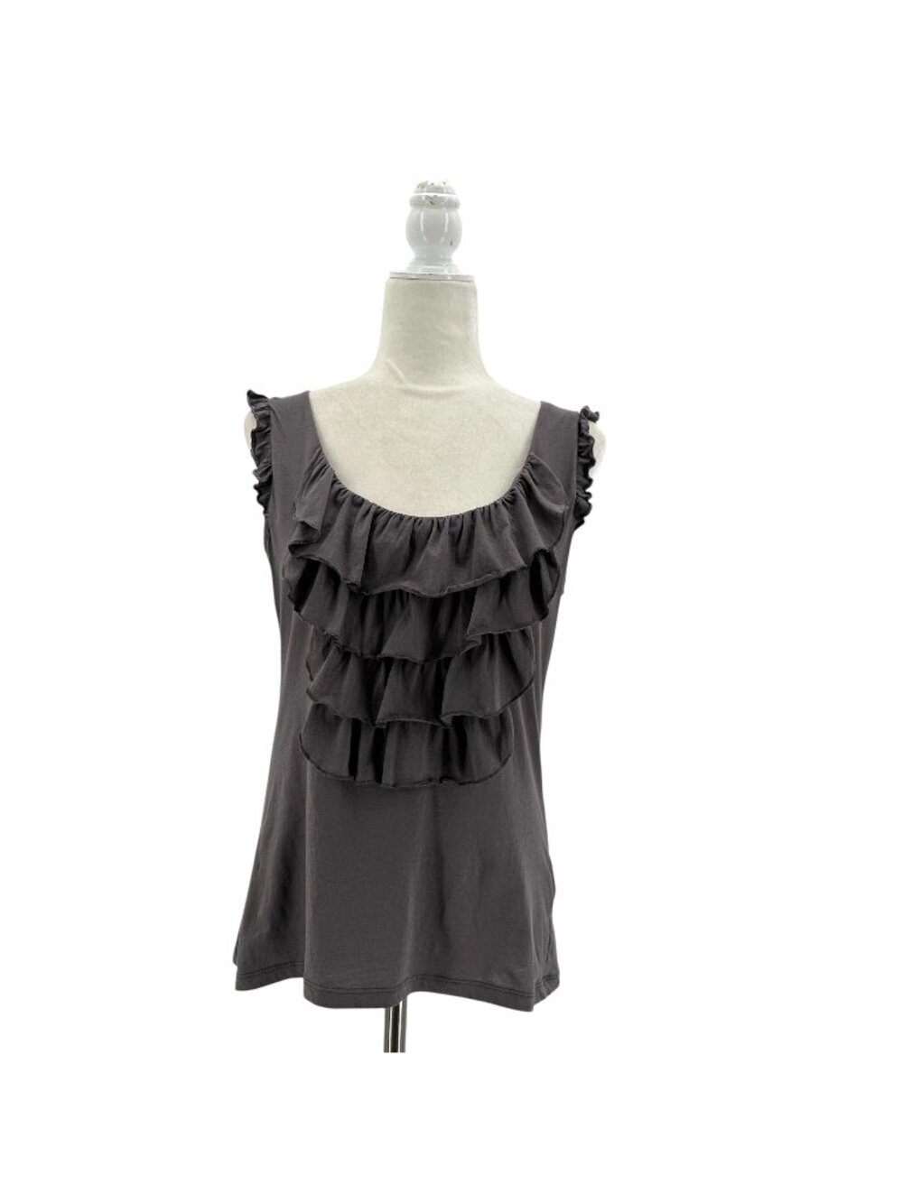 Garnet Hill Womens Small Top Ruffle Tiered Tank Top Camisole Gray Boho